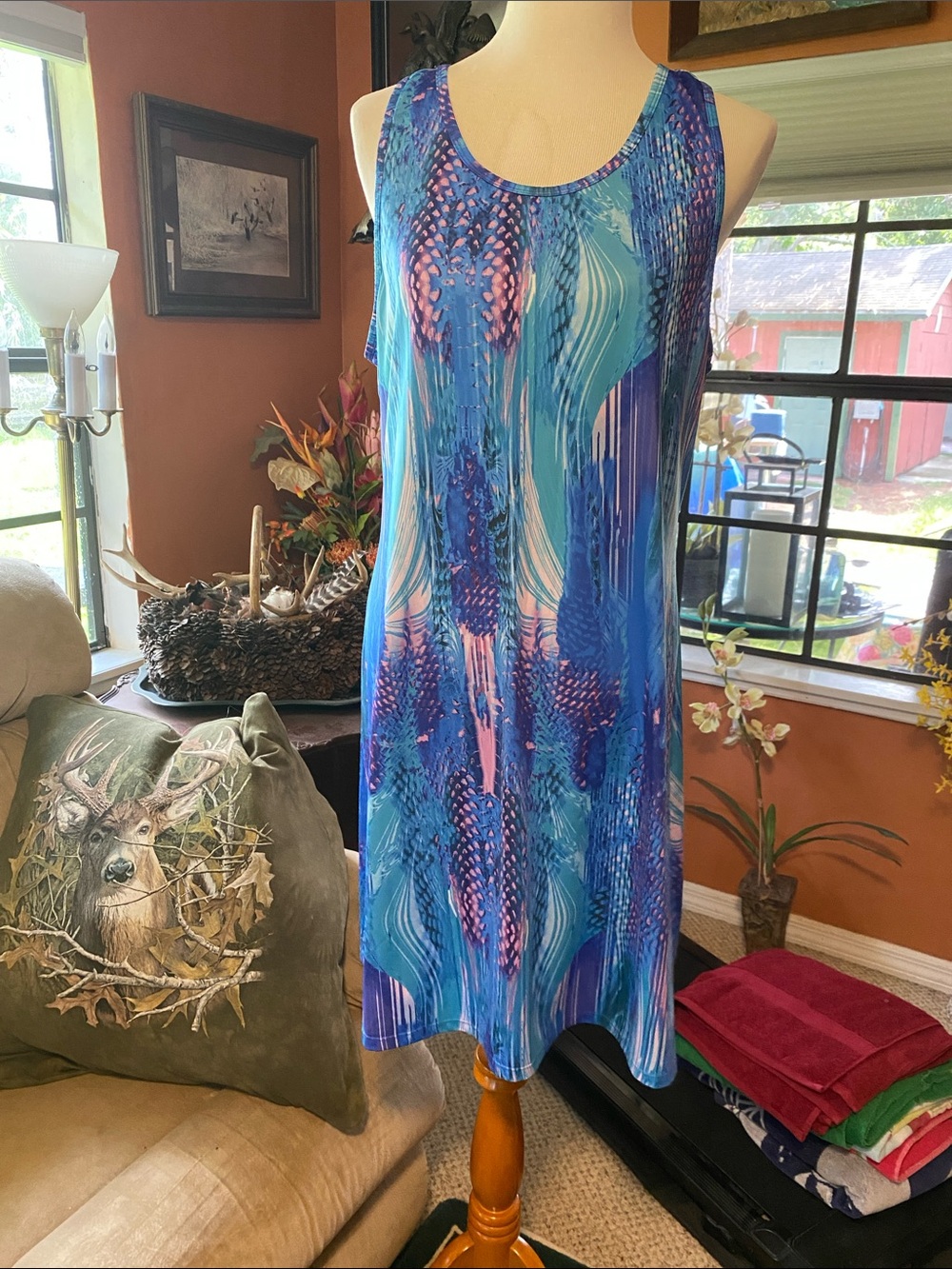 REEL Legends Blue, Purple and Pink Abstract Sleeveless Shift Dress